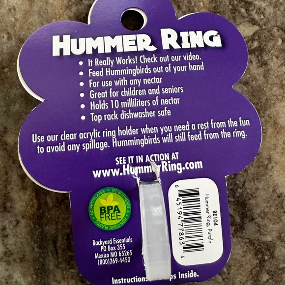 New With Damage Packaging- Purple Hummingbird Hand Feed Ring- Hummer Ring- USA - Picture 3 of 3